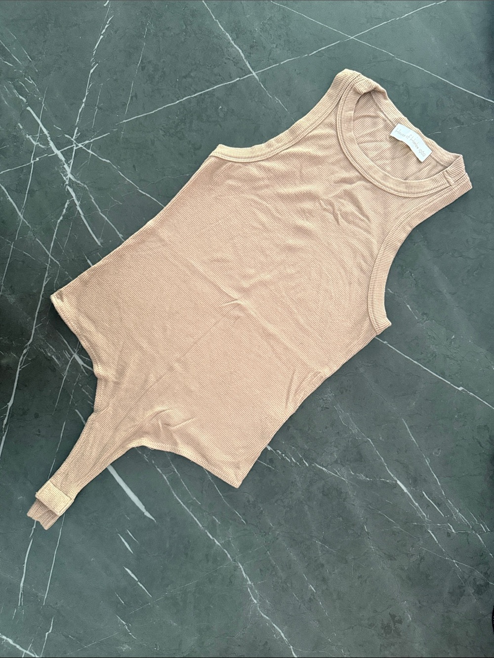 House of Harlow 1960 Ribbed Tank Bodysuit in Taupe Beige